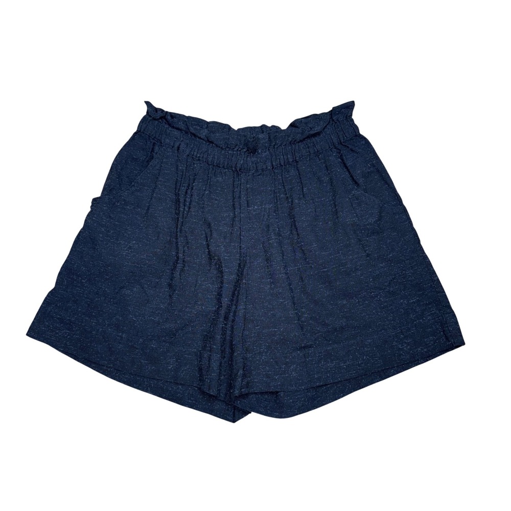 Aquarius Cocktail Paperbag Shorts Womens Navy Blue Excellent Cotton Slub Casual